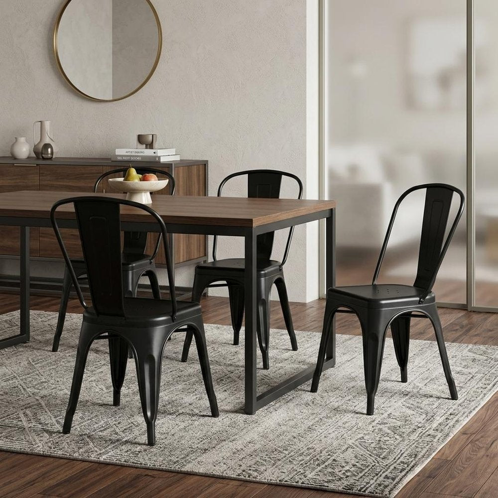 Set of Four Black Steel Dining Side Chairs HomeRoots