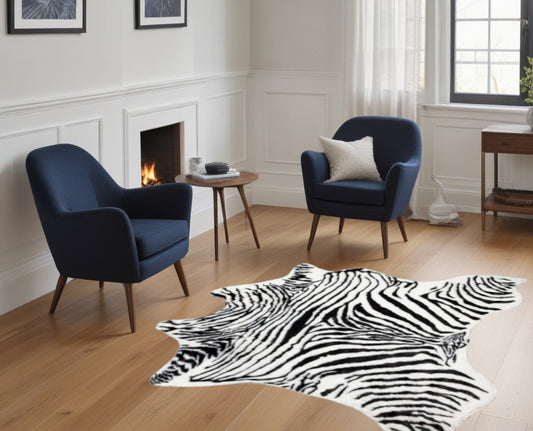 4' X 5' Black and White Faux Fur Printed Area Rug - 94.0" (L) x 130.0" (W) x 0.3" (H)