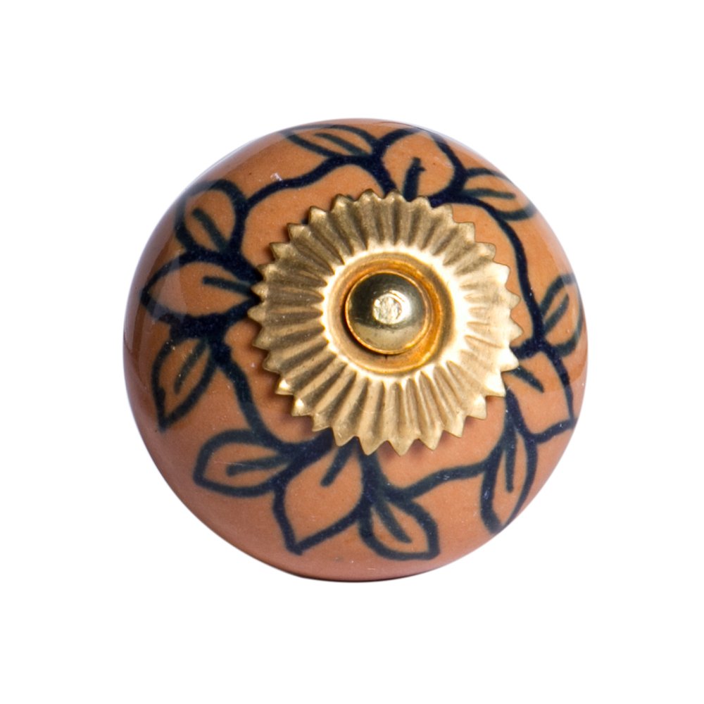 Set of Twelve Blue And Orange Ceramic And Metal Drawer Pull Knobs HomeRoots