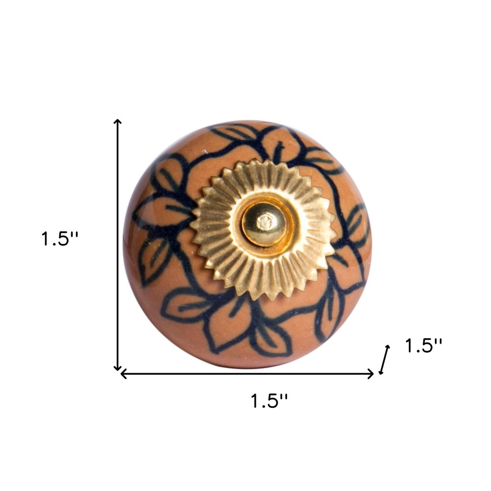 Set of Twelve Blue And Orange Ceramic And Metal Drawer Pull Knobs HomeRoots