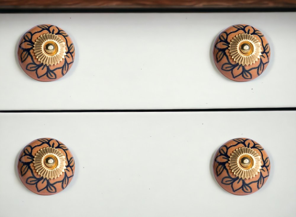 Set of Twelve Blue And Orange Ceramic And Metal Drawer Pull Knobs HomeRoots