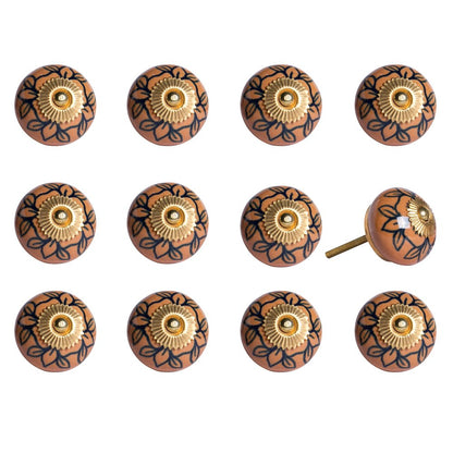 Set of Twelve Blue And Orange Ceramic And Metal Drawer Pull Knobs HomeRoots