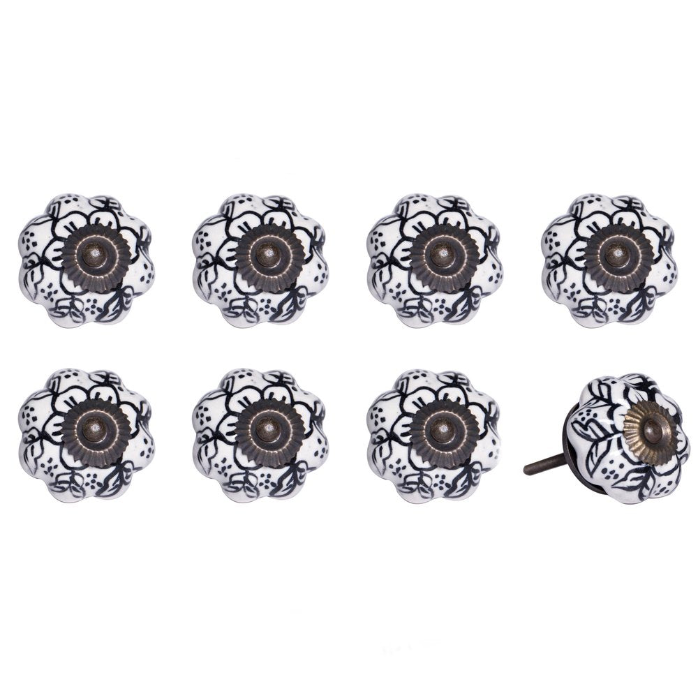 Set of Eight Black And White Ceramic And Metal Drawer Pull Knobs HomeRoots