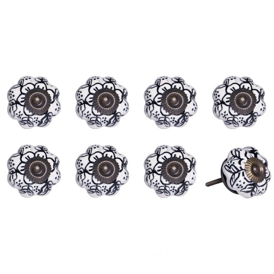 Set of Eight Black And White Ceramic And Metal Drawer Pull Knobs HomeRoots