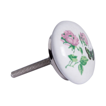 Set of Eight Light Pink And White Ceramic And Metal Floral Drawer Pull Knobs HomeRoots