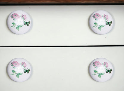 Set of Eight Light Pink And White Ceramic And Metal Floral Drawer Pull Knobs HomeRoots