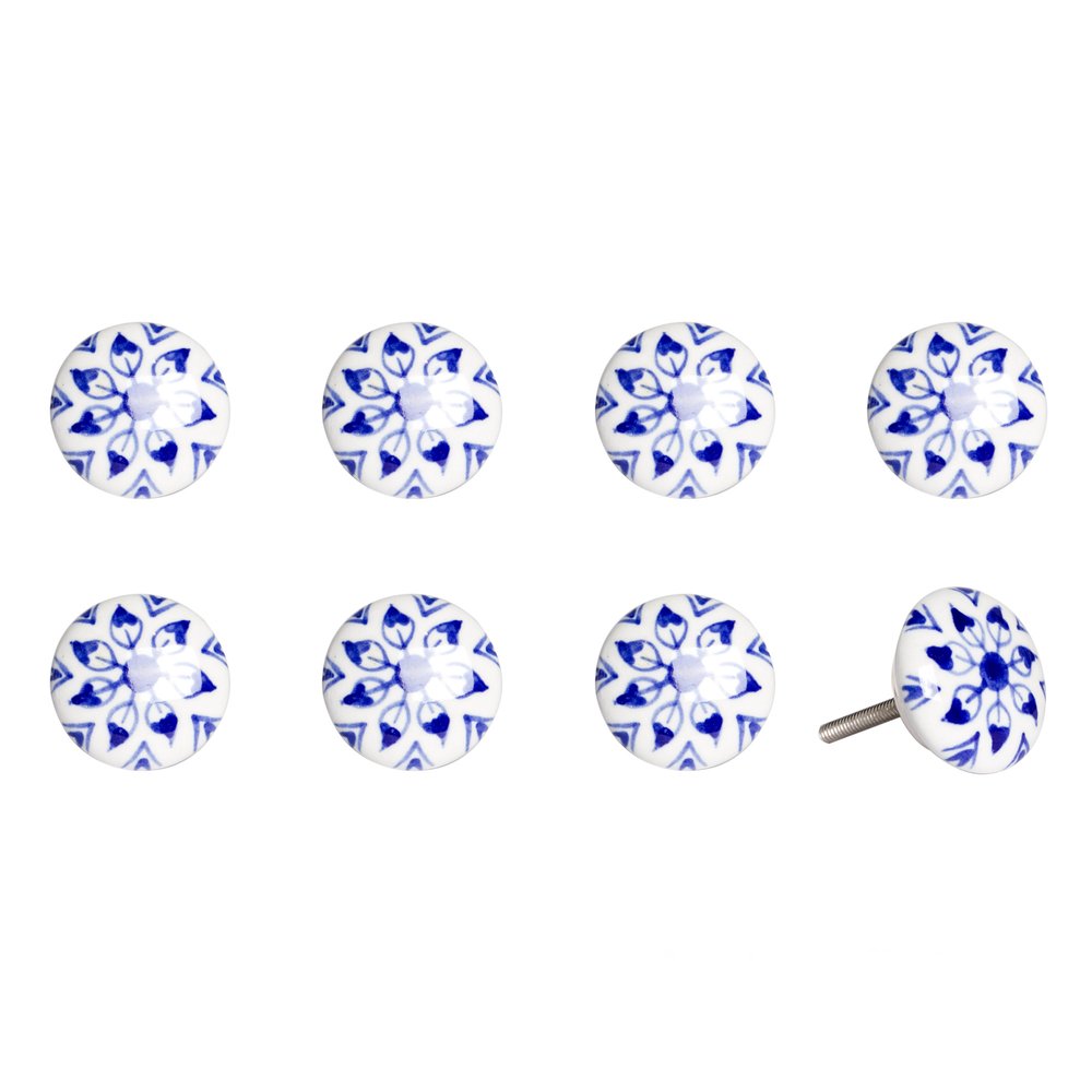 Set of Eight Blue And White Ceramic And Metal Drawer Pull Knobs HomeRoots