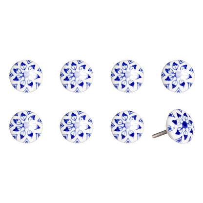 Set of Eight Blue And White Ceramic And Metal Drawer Pull Knobs HomeRoots