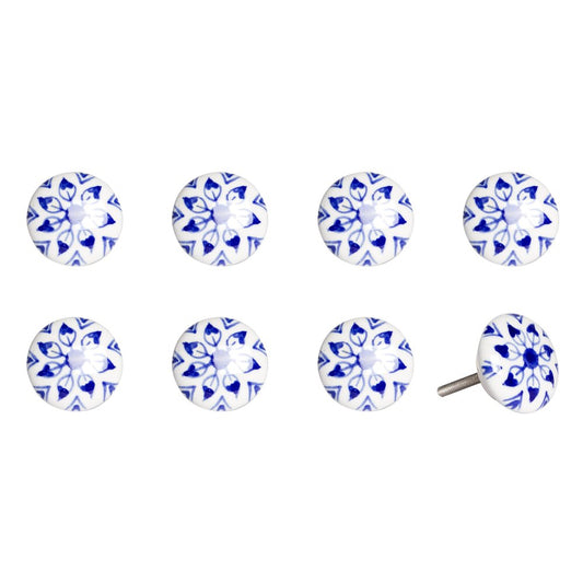 Set of Eight Blue And White Ceramic And Metal Drawer Pull Knobs HomeRoots