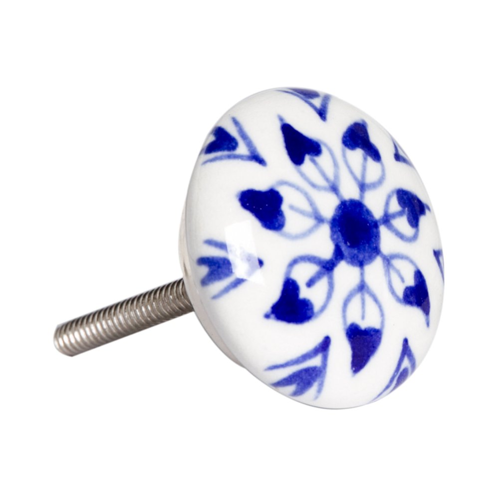 Set of Eight Blue And White Ceramic And Metal Drawer Pull Knobs HomeRoots