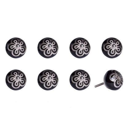Set of Eight Black And Silver Ceramic And Metal Drawer Pull Knobs HomeRoots