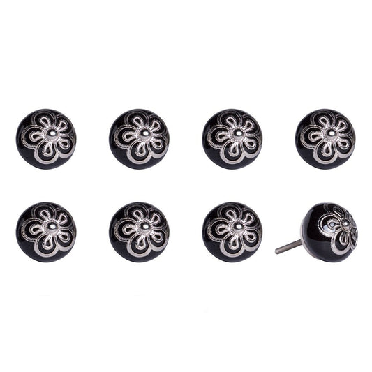 Set of Eight Black And Silver Ceramic And Metal Drawer Pull Knobs HomeRoots