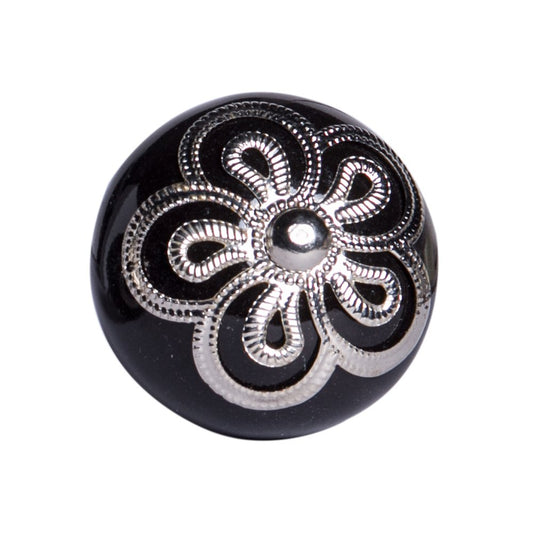 Set of Eight Black And Silver Ceramic And Metal Drawer Pull Knobs HomeRoots
