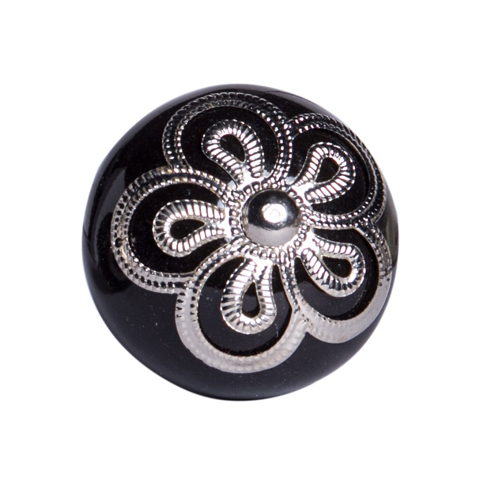 Set of Eight Black And Silver Ceramic And Metal Drawer Pull Knobs HomeRoots