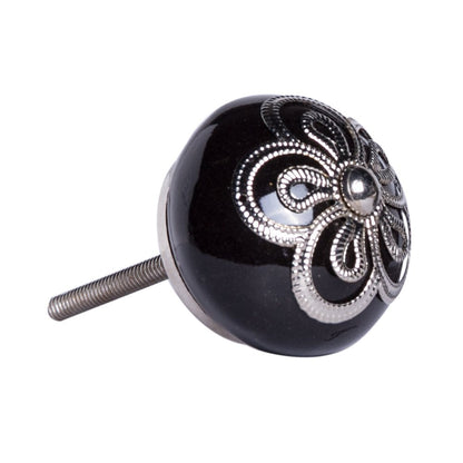 Set of Eight Black And Silver Ceramic And Metal Drawer Pull Knobs HomeRoots