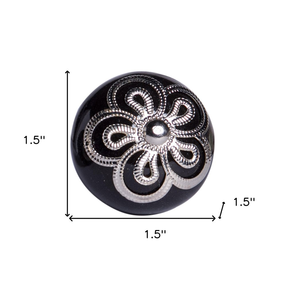 Set of Eight Black And Silver Ceramic And Metal Drawer Pull Knobs HomeRoots