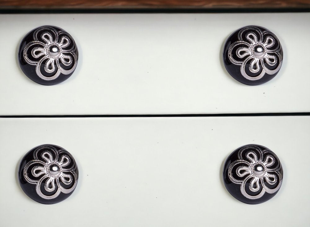 Set of Eight Black And Silver Ceramic And Metal Drawer Pull Knobs HomeRoots