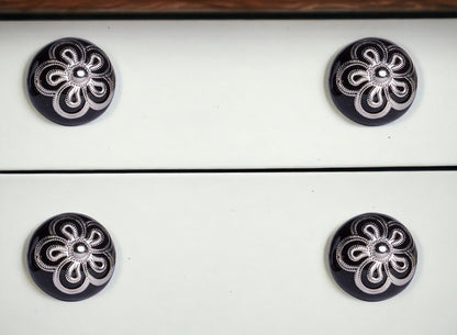 Set of Eight Black And Silver Ceramic And Metal Drawer Pull Knobs HomeRoots