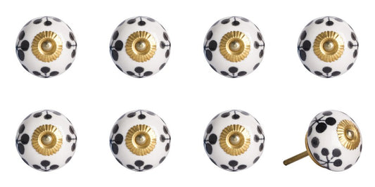 Set of Eight Black And White Ceramic And Metal Drawer Pull Knobs HomeRoots