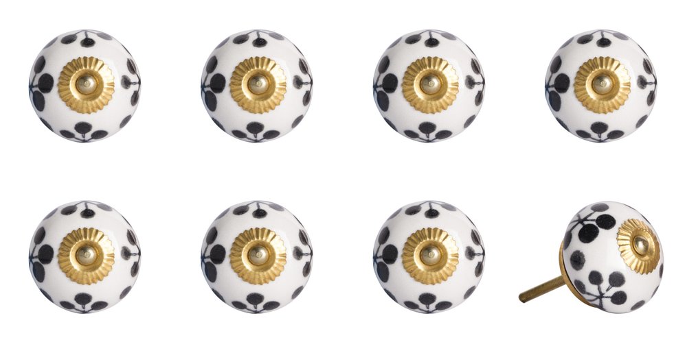 Set of Eight Black And White Ceramic And Metal Drawer Pull Knobs HomeRoots