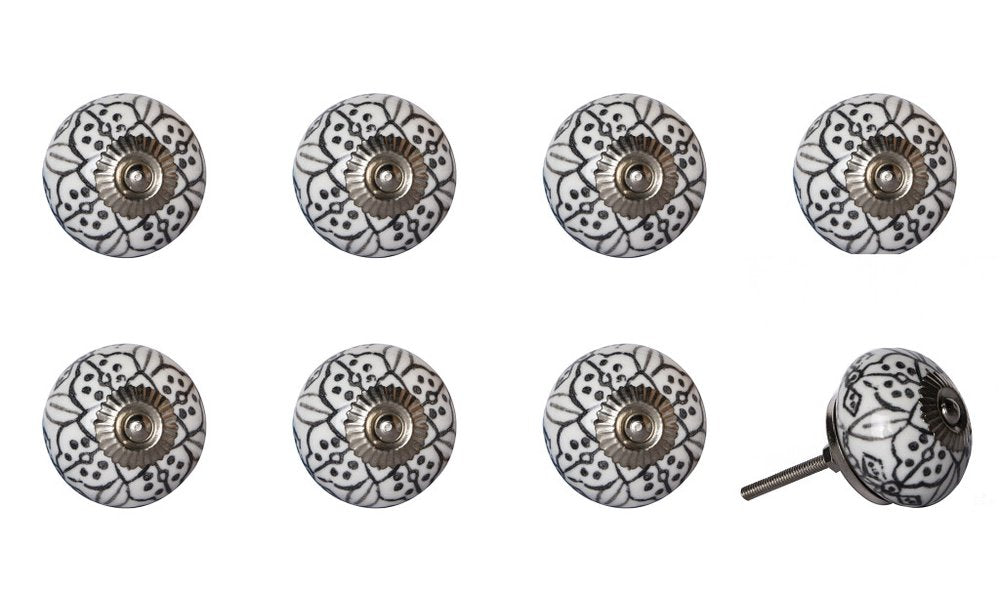 Set of Eight Black And White Ceramic And Metal Drawer Pull Knobs HomeRoots
