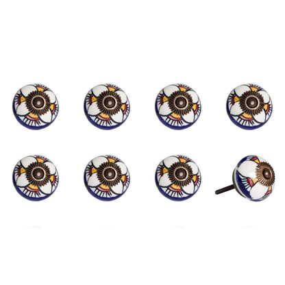 Set of Eight Blue And White Ceramic And Metal Drawer Pull Knobs HomeRoots