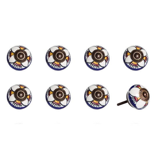 Set of Eight Blue And White Ceramic And Metal Drawer Pull Knobs HomeRoots