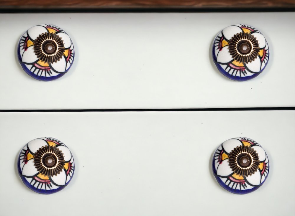 Set of Eight Blue And White Ceramic And Metal Drawer Pull Knobs HomeRoots