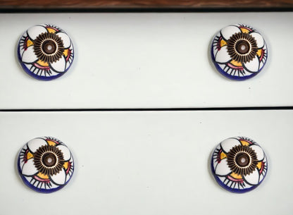 Set of Eight Blue And White Ceramic And Metal Drawer Pull Knobs HomeRoots