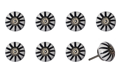 Set of Eight Black And White Ceramic And Metal Drawer Pull Knobs