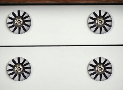 Set of Eight Black And White Ceramic And Metal Drawer Pull Knobs
