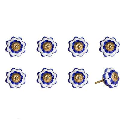 Set of Eight Blue And White Ceramic And Metal Drawer Pull Knobs HomeRoots