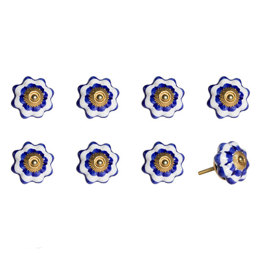 Set of Eight Blue And White Ceramic And Metal Drawer Pull Knobs HomeRoots