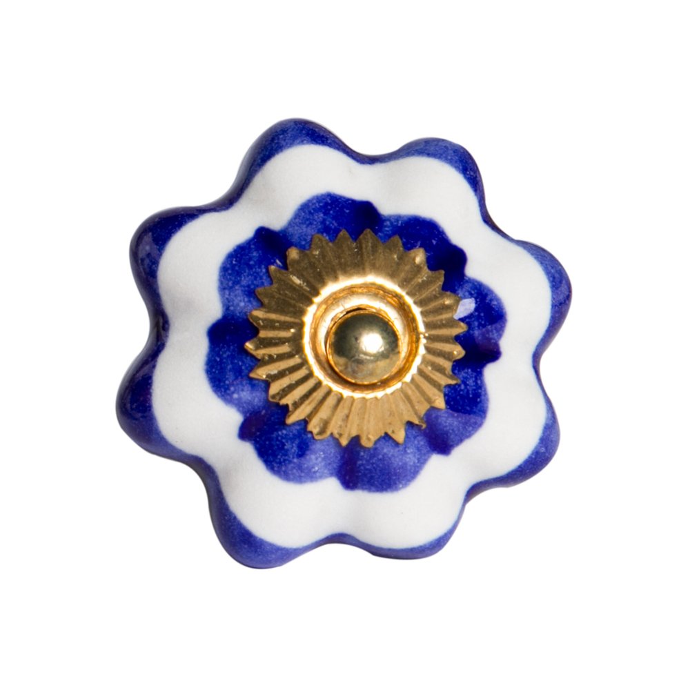 Set of Eight Blue And White Ceramic And Metal Drawer Pull Knobs HomeRoots