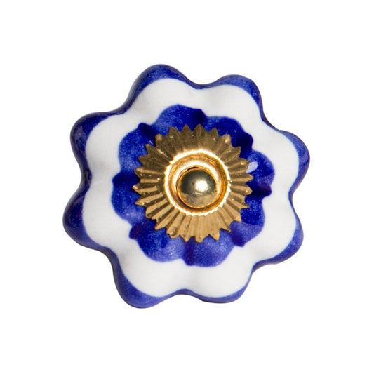 Set of Eight Blue And White Ceramic And Metal Drawer Pull Knobs HomeRoots