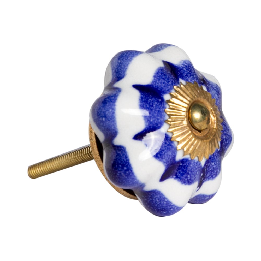 Set of Eight Blue And White Ceramic And Metal Drawer Pull Knobs HomeRoots