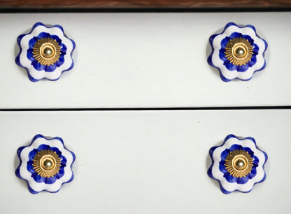 Set of Eight Blue And White Ceramic And Metal Drawer Pull Knobs HomeRoots