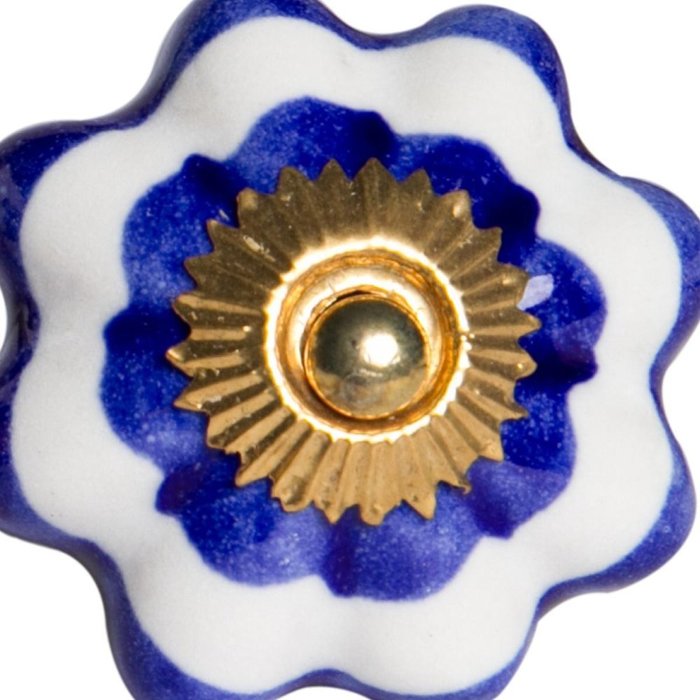 Set of Eight Blue And White Ceramic And Metal Drawer Pull Knobs HomeRoots