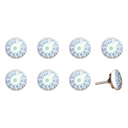 Set of Eight Light Blue And White Ceramic And Metal Drawer Pull Knobs HomeRoots