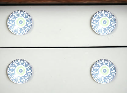 Set of Eight Light Blue And White Ceramic And Metal Drawer Pull Knobs HomeRoots