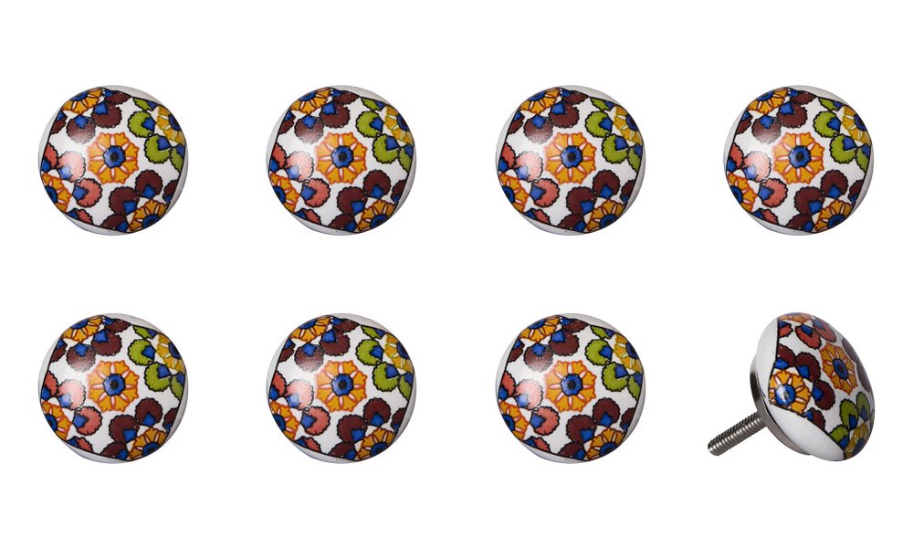 Set of Eight Blue And Orange Ceramic And Metal Drawer Pull Knobs HomeRoots