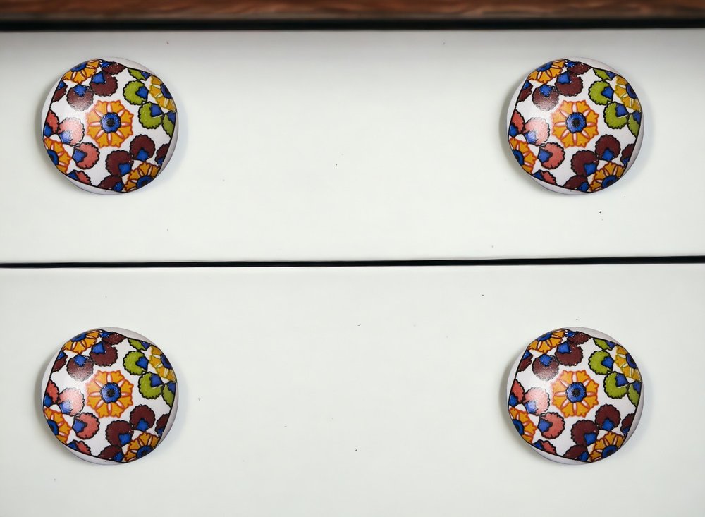 Set of Eight Blue And Orange Ceramic And Metal Drawer Pull Knobs HomeRoots