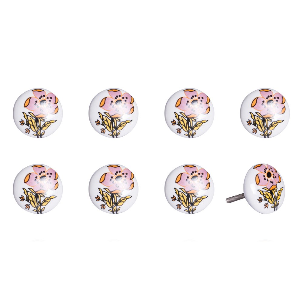 Set of Eight Yellow And White Ceramic And Metal Drawer Pull Knobs HomeRoots