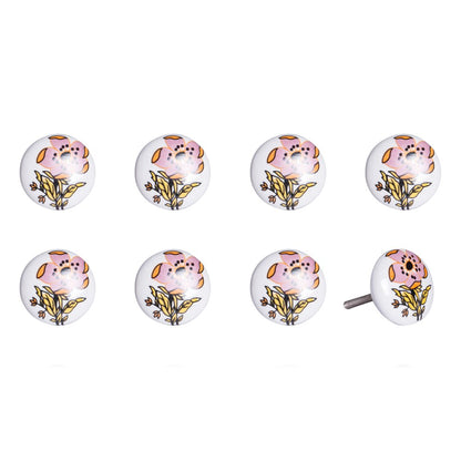 Set of Eight Yellow And White Ceramic And Metal Drawer Pull Knobs HomeRoots