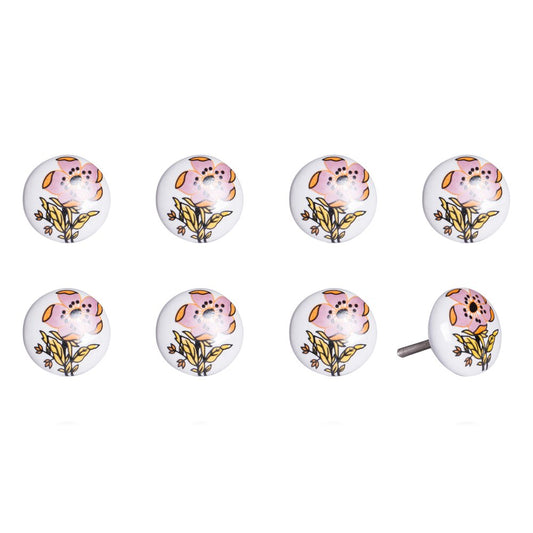 Set of Eight Yellow And White Ceramic And Metal Drawer Pull Knobs HomeRoots