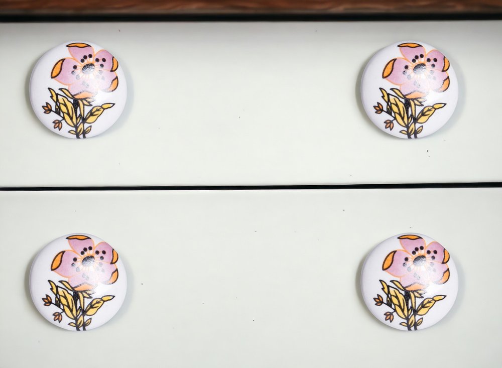 Set of Eight Yellow And White Ceramic And Metal Drawer Pull Knobs HomeRoots