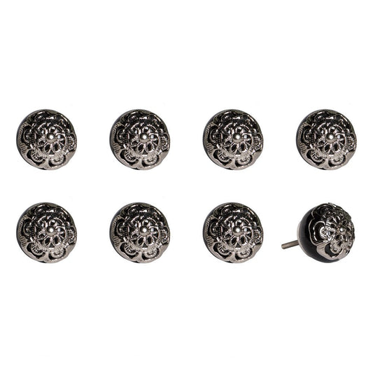 Set of Eight Black And Silver Ceramic And Metal Drawer Pull Knobs HomeRoots