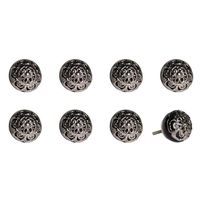 Set of Eight Black And Silver Ceramic And Metal Drawer Pull Knobs HomeRoots