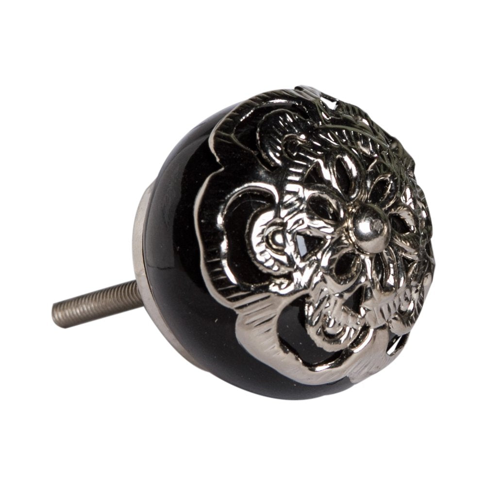 Set of Eight Black And Silver Ceramic And Metal Drawer Pull Knobs HomeRoots