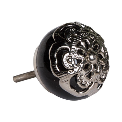 Set of Eight Black And Silver Ceramic And Metal Drawer Pull Knobs HomeRoots